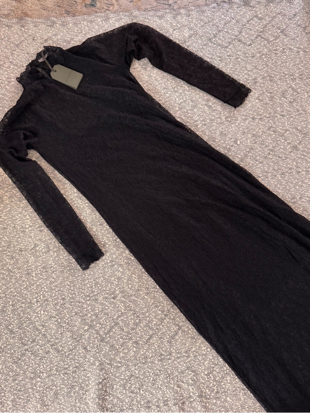 All Saints Black Lace Maxi Dress with Long Sleeves Size 2 BNWT - Picture 7 of 11